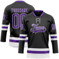 Custom Black Purple-White Hockey Lace Neck Jersey