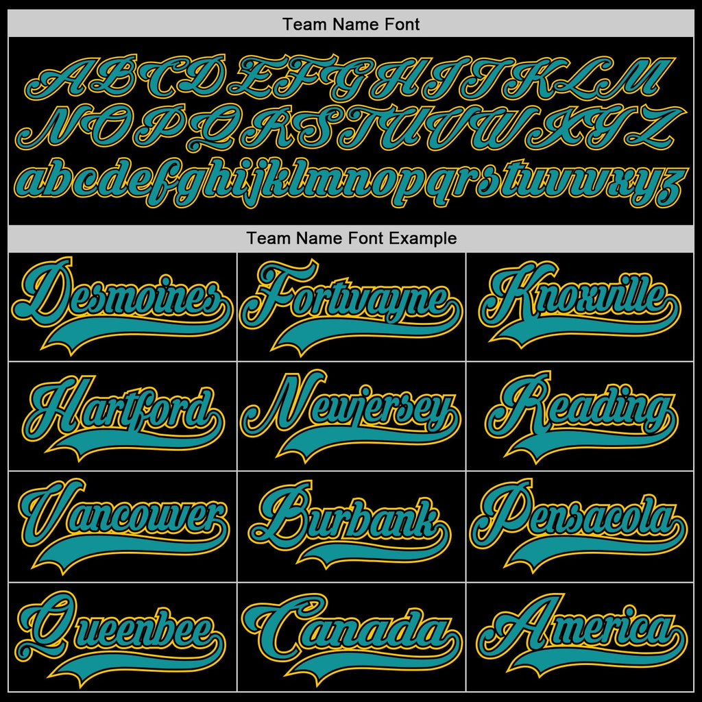 Custom Black Teal-Yellow Hockey Lace Neck Jersey