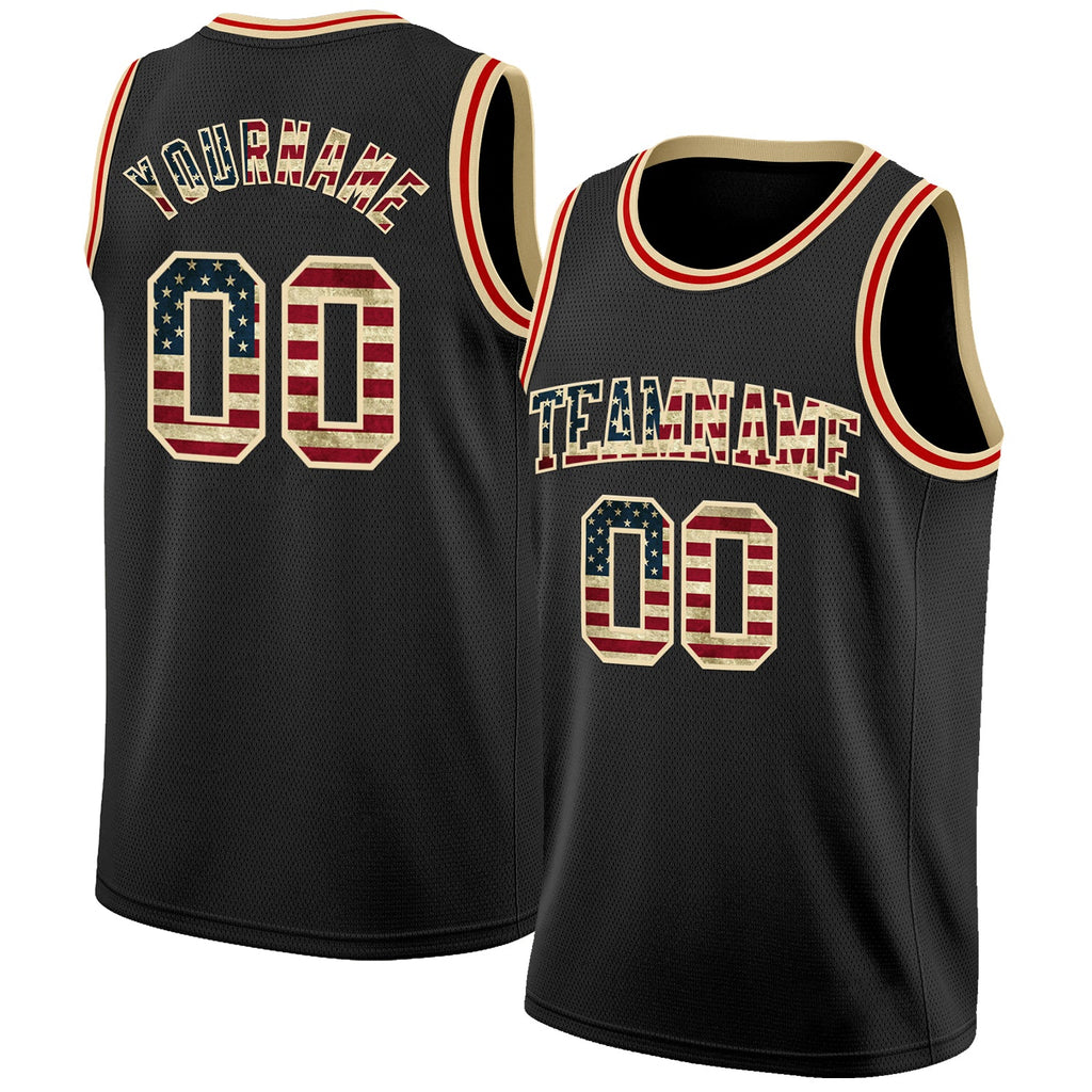 Custom Black Vintage USA Flag Cream-Red Authentic Basketball Jersey