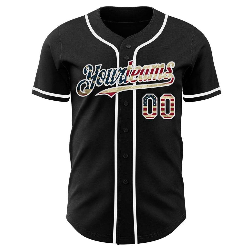 Custom Black Vintage USA Flag-White Authentic Baseball Jersey
