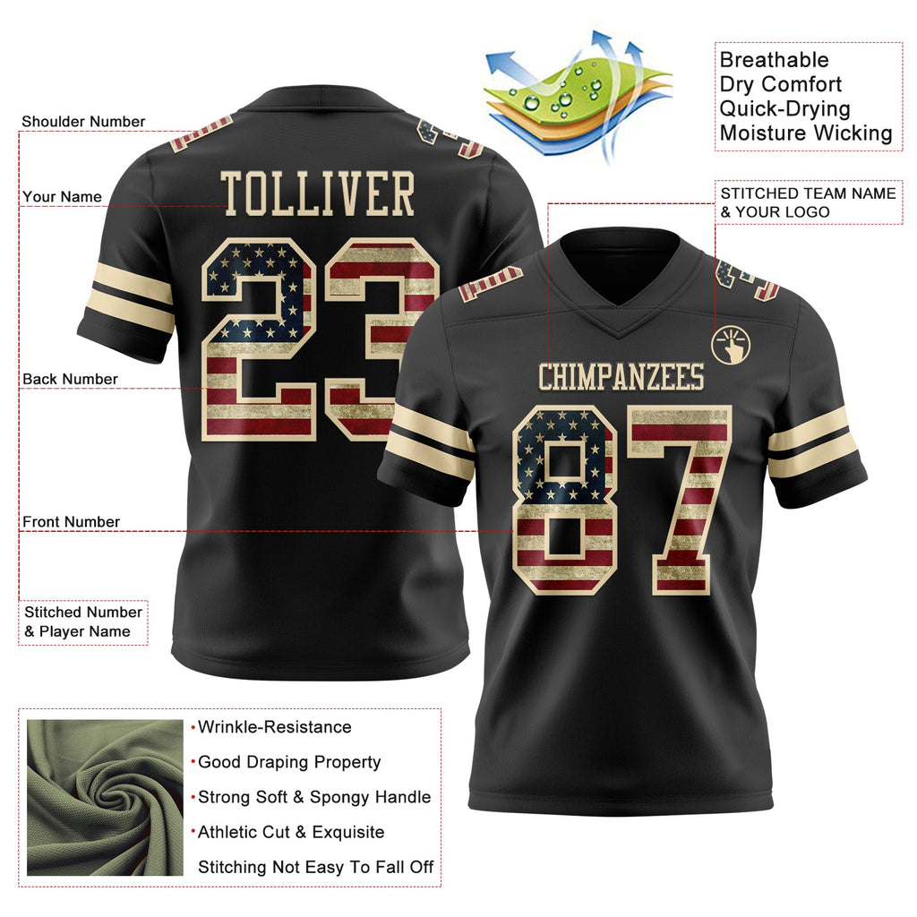 Custom Black Vintage USA Flag-Cream Authentic Football Jersey