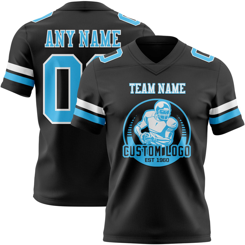 Custom Black Sky Blue-White Authentic Football Jersey
