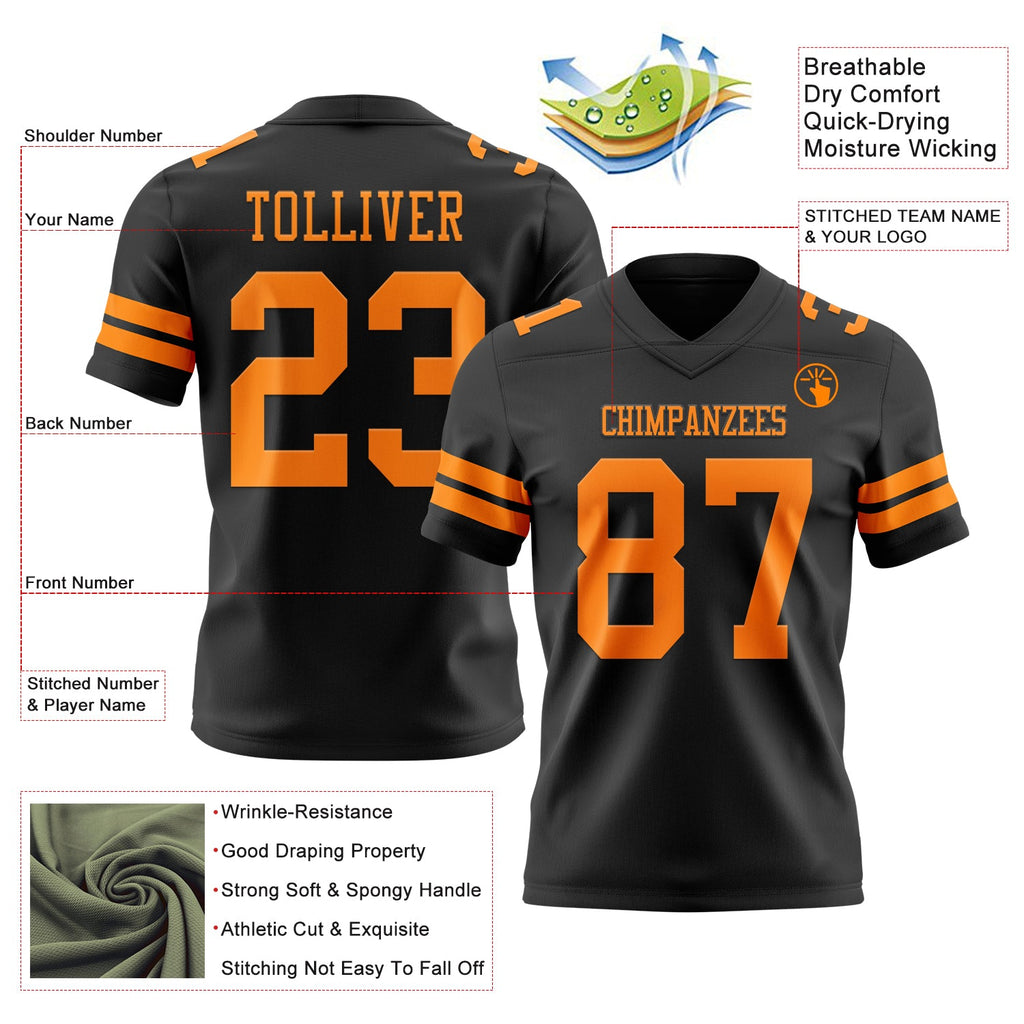 Custom Black Bay Orange Authentic Football Jersey