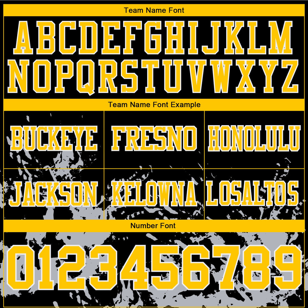 Custom Black Yellow Steel Gray-White 3D Pattern Splash Authentic Football Jersey