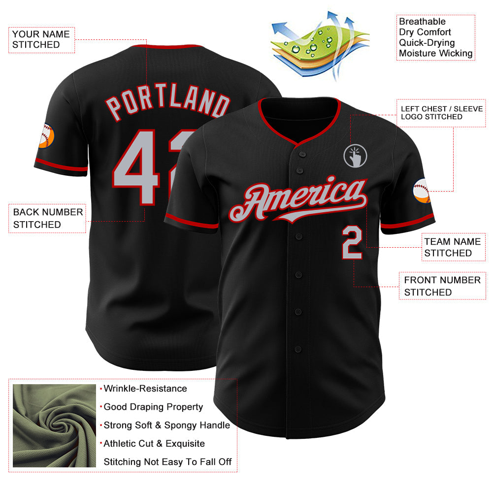 Custom Black Gray-Red Authentic Baseball Jersey