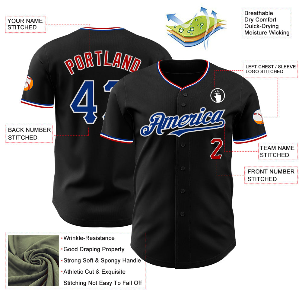 Custom Black Royal Red-White Authentic Baseball Jersey