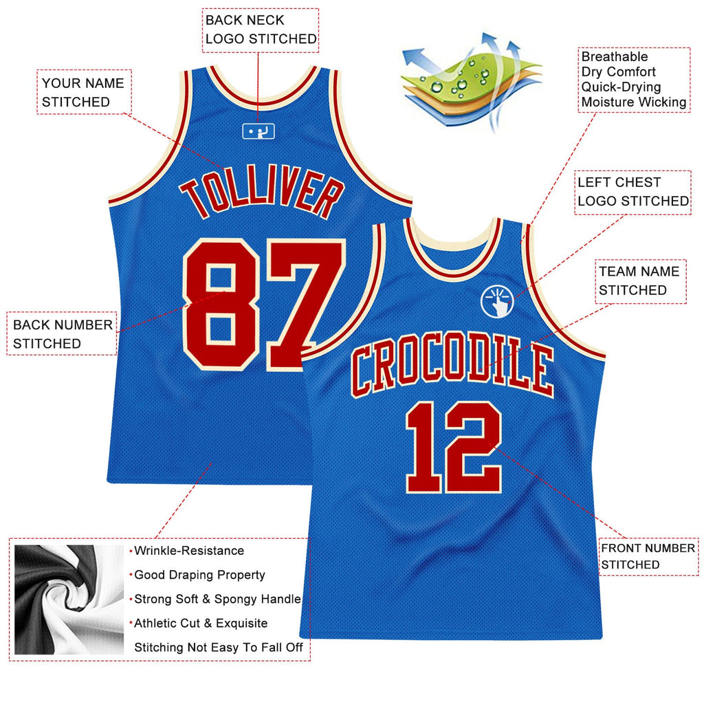 Custom Blue Red-Cream Authentic Throwback Basketball Jersey