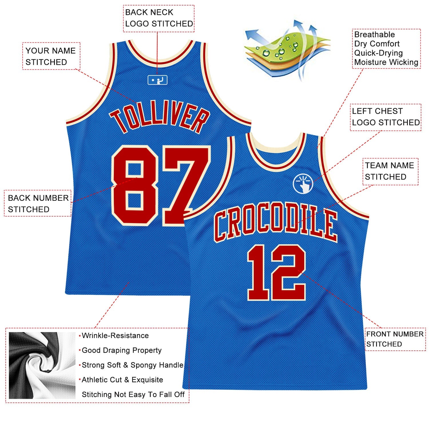 Custom Blue Red-Cream Authentic Throwback Basketball Jersey