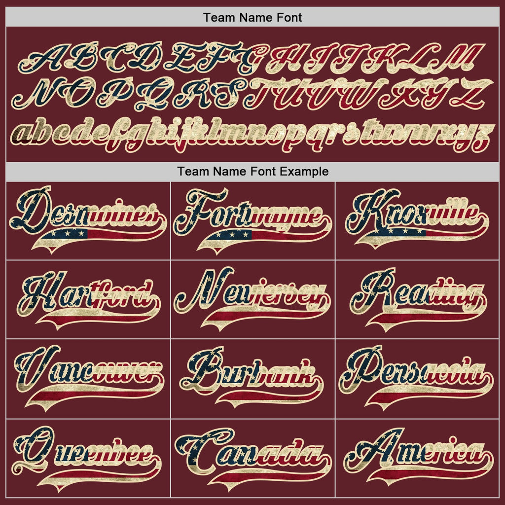 Custom Burgundy Vintage USA Flag Cream-Black Hockey Jersey