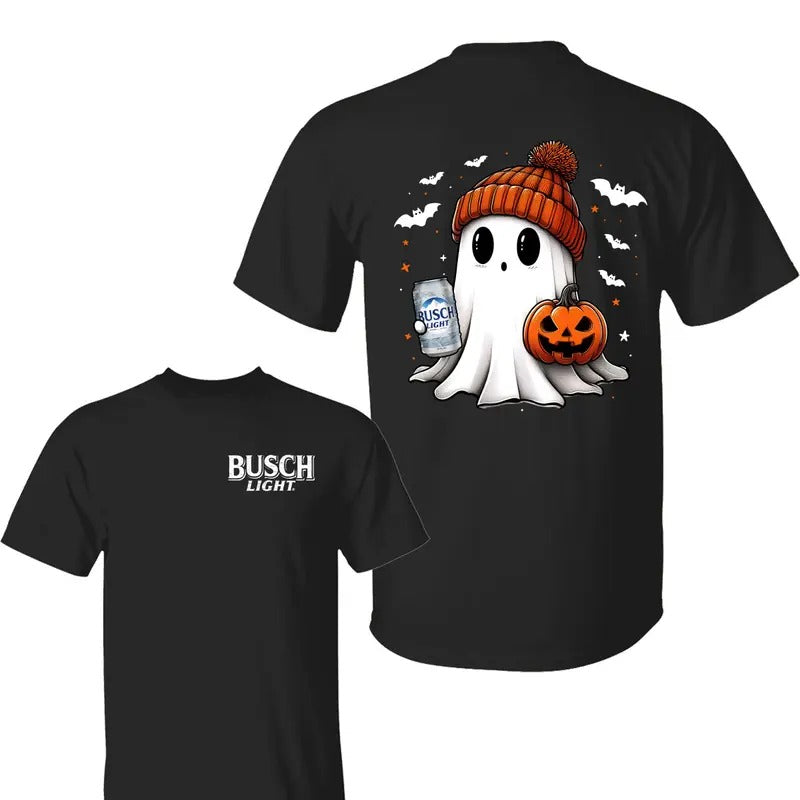 Busch Light Ghost Pumpkin Halloween Funny Spooky Shirts Pumpkin Shirt Busch Light Halloween Shirt Classic Cotton 2 Sided Print All Sizes T-Shirts