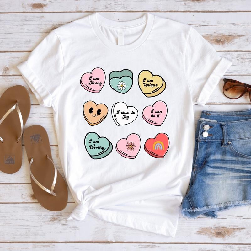 Candy Valentine Shirt Conversation Shirt Woman Girlfriend Cute Hearts Shirt Her. Heartmapprintsummertee T-Shirts