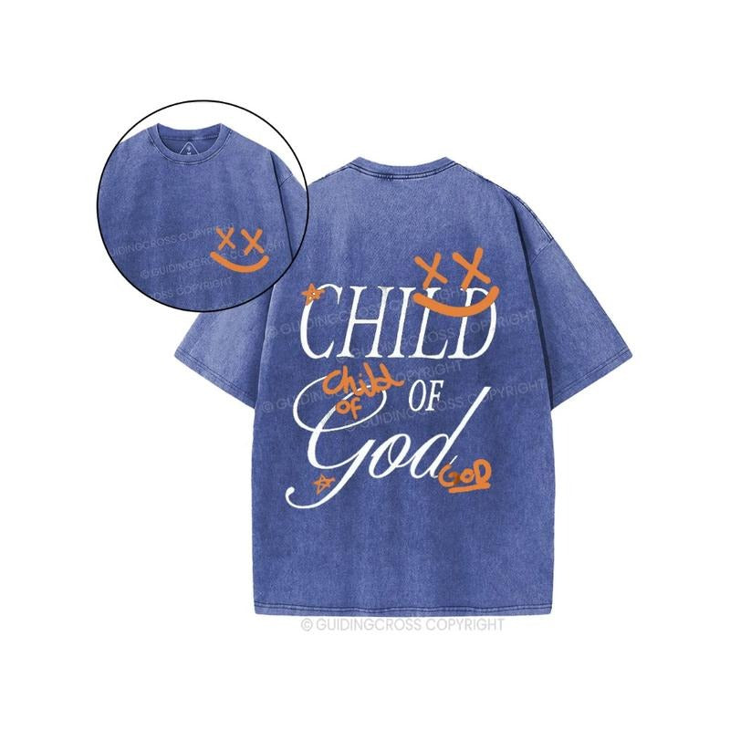 Child God Smileface Christian 2 Sided Comfy Printed Pure Cotton Fabric Casual Streetstyle Crew Neck Short Sleeve Soft Washed Tops Perfect T-Shirts
