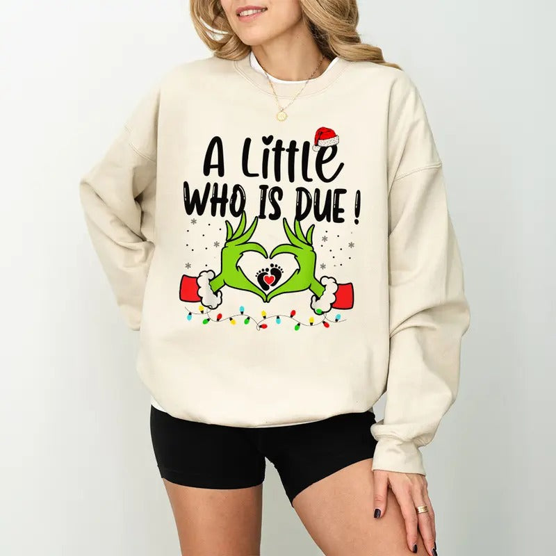 Pregnancy Reveal Little Who Is Due Shirt Maternity Pregnant Shirt Winter Pregnancy Announcement Baby Reveal Xmas Party Shirtstyle{N002}3 T-Shirts