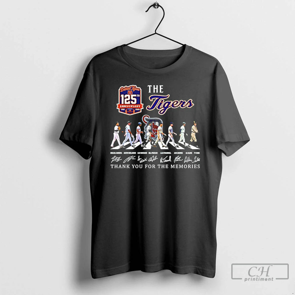 Classic Detroit Tigers 125th Anniversary Thank You For The Memories Signature Abbey Road T Shirts
