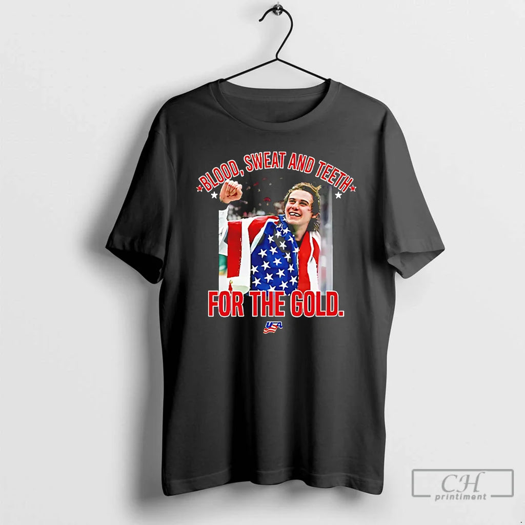 Classic Jack Hughes Blood Sweet And Teeth For The Gold Usa Hockey T Shirts Sweater