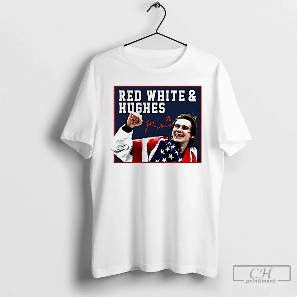 Classic Jack Hughes Usa Hockey Golden Goal 2026 Red White Hughes Hockey T Shirts Sweater