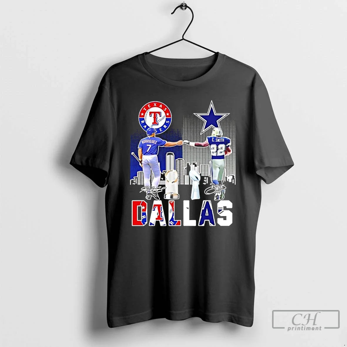 Classic Sports Dallas Rangers Rodriguez Cowboys E Smith Signatures T-Shirts