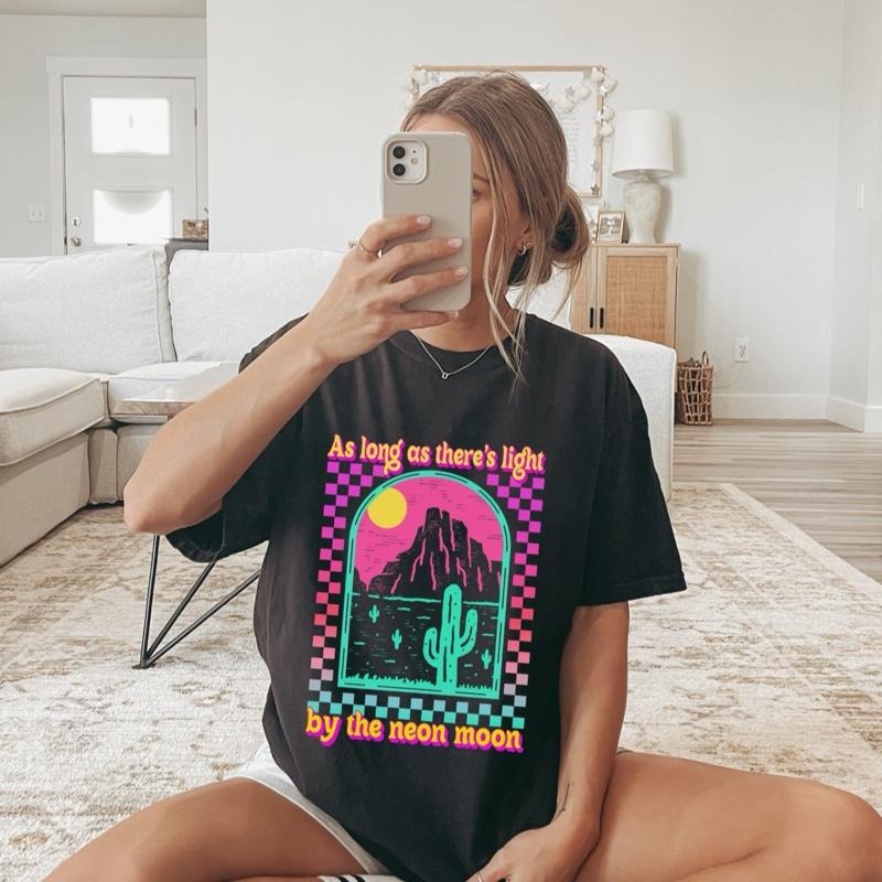 Comfort Colors Neon Moon Casual Cotton Short Sleeve "As Long As There'S Light" Loose Fitting Summer Top Womenswear Streetwear T-Shirts