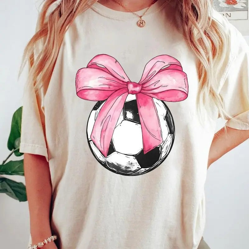 Coquette Bows Soccer Shirt Soccer Shirt Soccer Mom Shirts Soccer Lover Shirt Bow Full Sizes Full Colors Cotton Round Neck T-Shirts