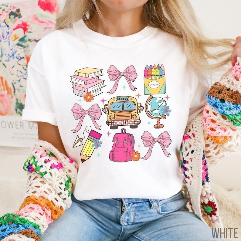 Coquette Teacher Shirt Cute Back School Shirt Elementary Teacher Coquette Pink Bow New Teacher Teacher T-Shirts