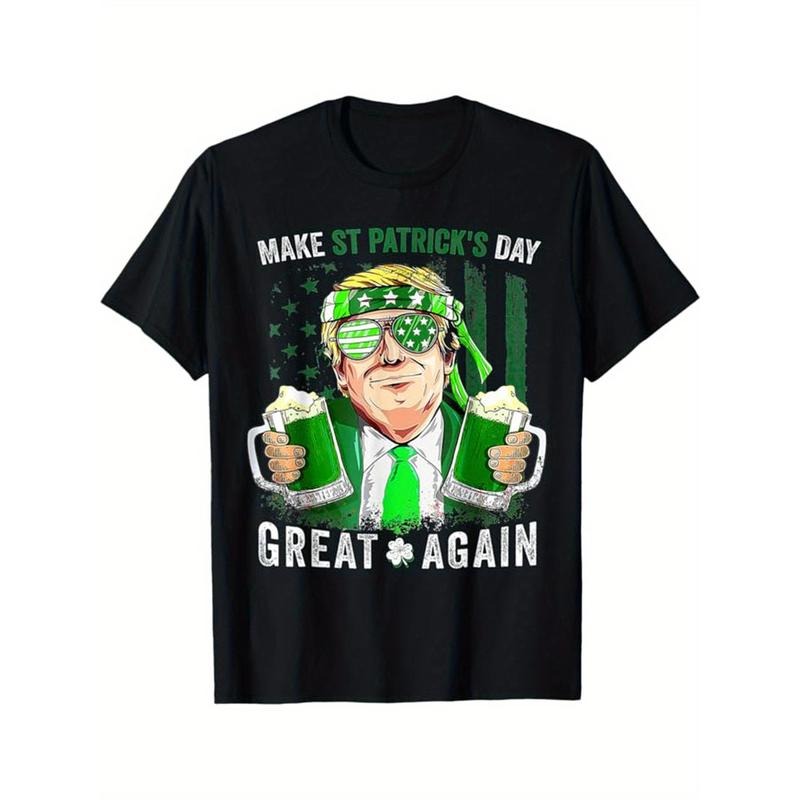 [Cotton ] Cotton St. Patrick'S Day Print Casual Short Sleeve Crew Neck Tops Made USA T-Shirts