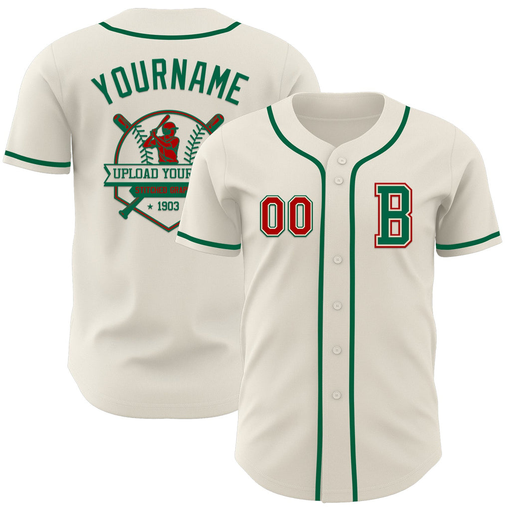 Custom Cream Red-Kelly Green Authentic Baseball Jersey