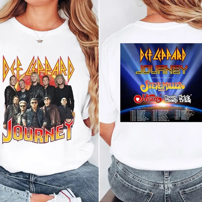 Def Leppard Journey Summer Stadium Tour 2024 Band Tour 2024 Shirt Fan Shirt Rock 2024 Tour Shirt Short Sleeve T-Shirts