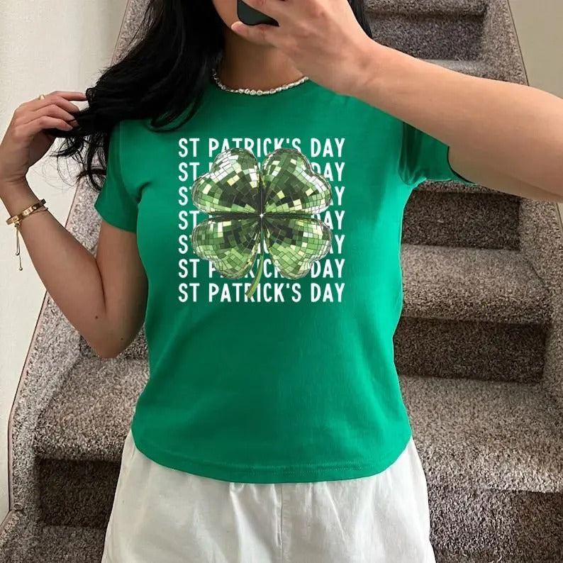 Disco Shamrock St Patrick'S Day Baby Mirrorball Clover Irish Baby Green St Paddys Day T Baby St Pattys Day Lucky Girl 1 T-Shirts