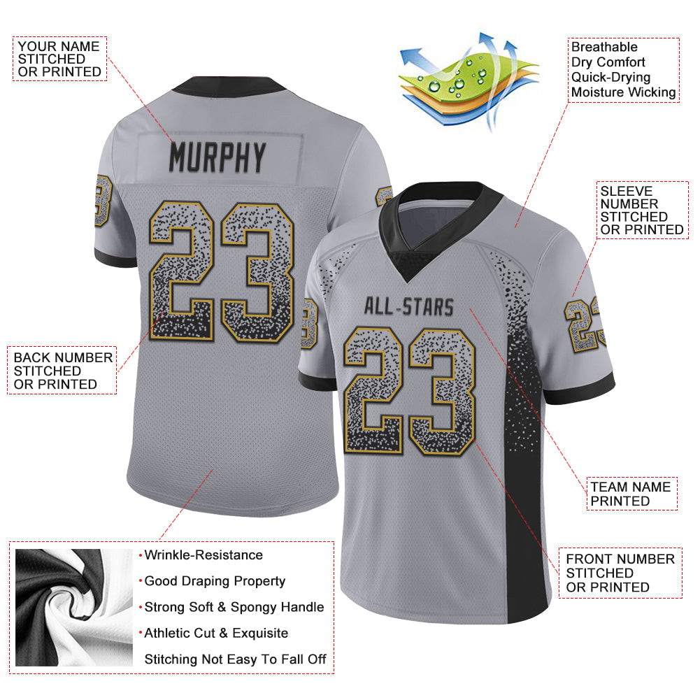 Custom Gray Black-Old Gold Drift Fashion Football Jersey