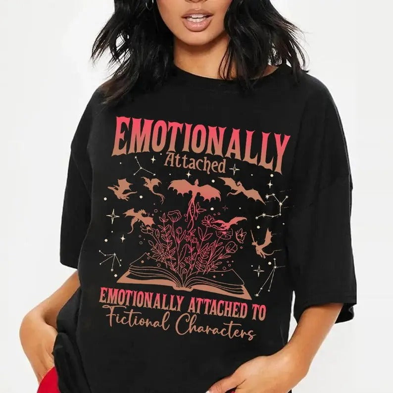 Emotionally Attached Fictional Characters Shirt Fourth Wing Dragon Rider Retro Bookish Shirt Dragon Lovers T-Shirts