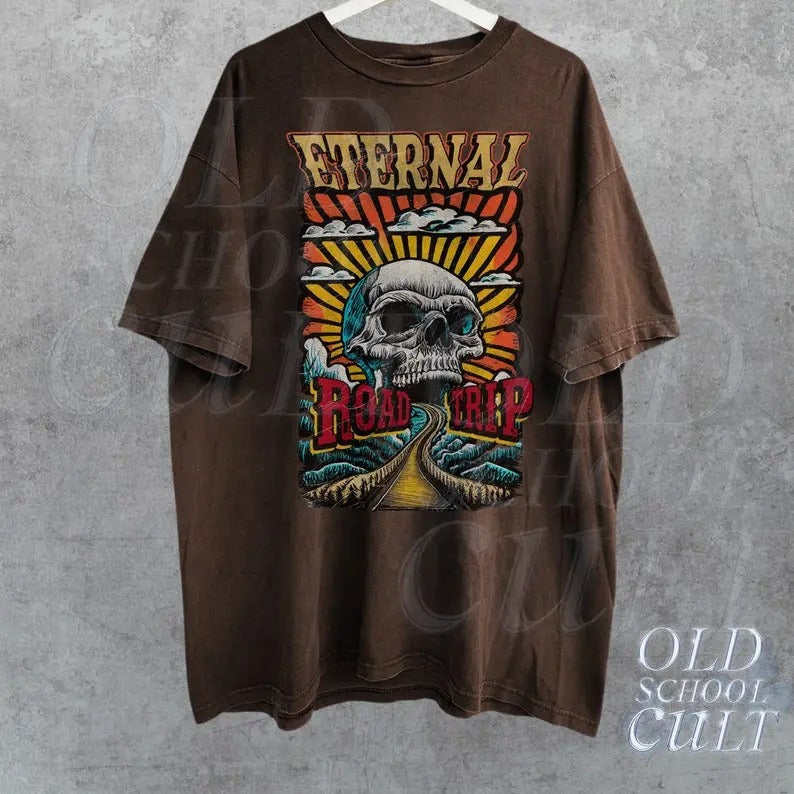 Eternal Road Trip Retro Vintage 90s Skull Shirt Washed Relaxed Shirt Retro Shirts Road Trip Shirts T-Shirts
