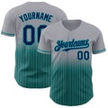 Custom Gray Pinstripe Navy-Teal Authentic Fade Fashion Baseball Jersey