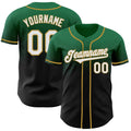 Custom Kelly Green Black-Old Gold Authentic Fade Fashion Baseball Jersey