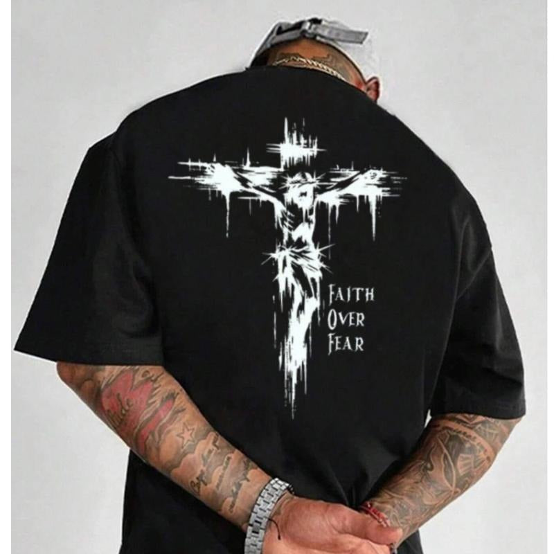 Faith Over Fear 1 Side Cotton Casual Street Crew Neck Short Sleeve Top Perfect Classic Fabric T-Shirts