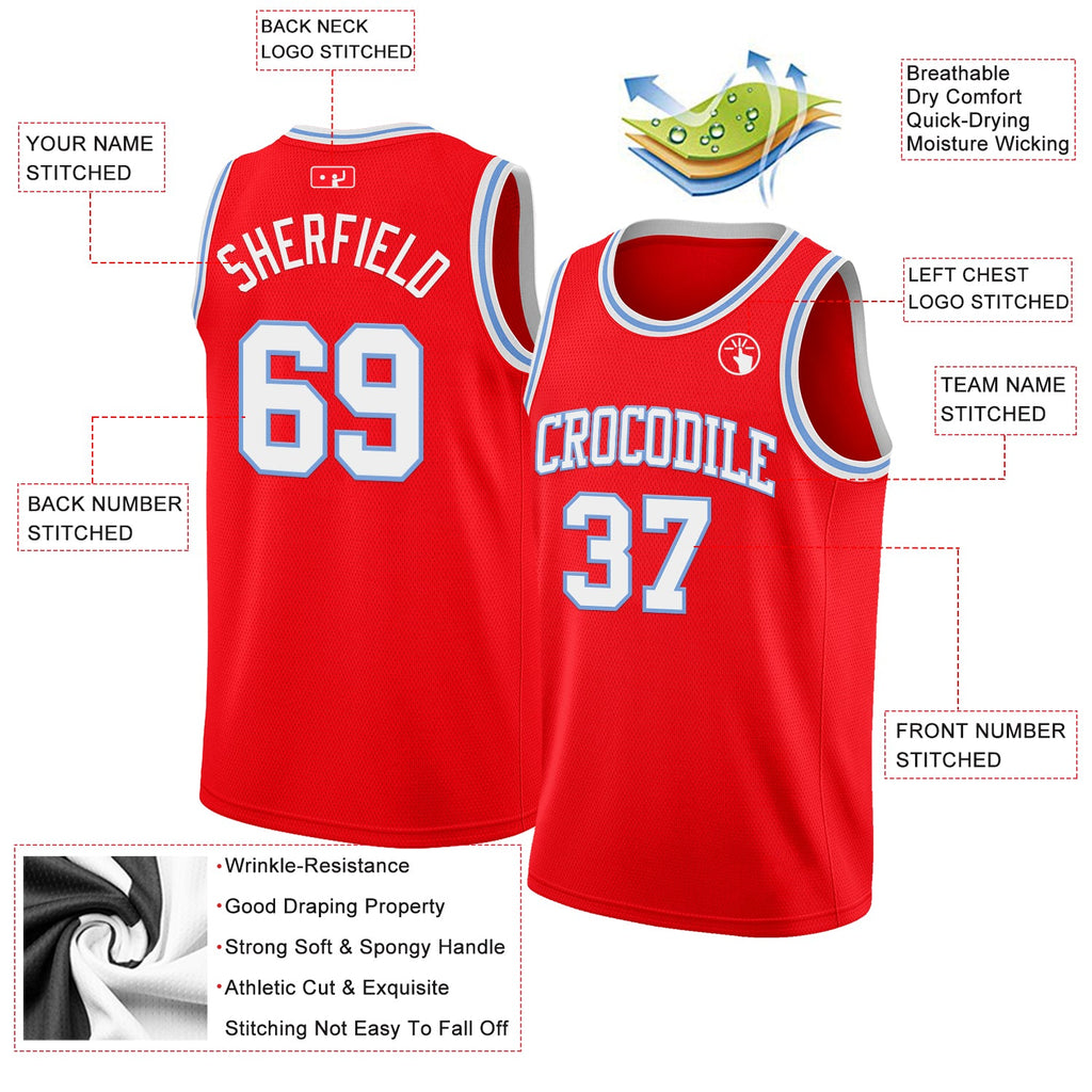 Custom Fire Red White-Light Blue Authentic Basketball Jersey