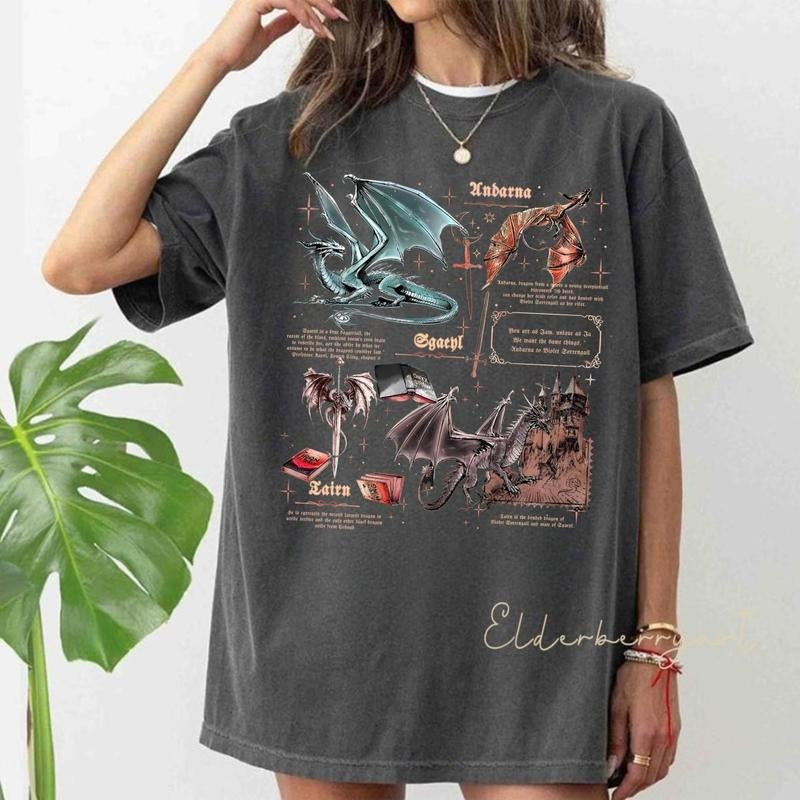 Fourth Wing Dragon Shirt Tairn & Andarna Basgiath War College Fantasy Bookish Shirt Dragon Rider Full Color T-Shirts