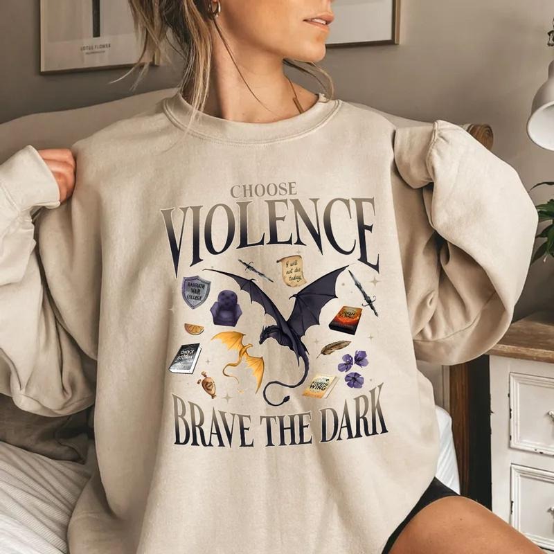 Fourth Wing Violet Sorrengail Fan Shirt Choose Violence Onyx Storm Brave Dark Dragon Rider Bookish T-Shirts