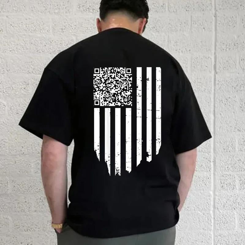 Funny QR Scan Code Dancing US Flag Funny Casual Crew Neck Short Sleeve Tops Perfect T-Shirts