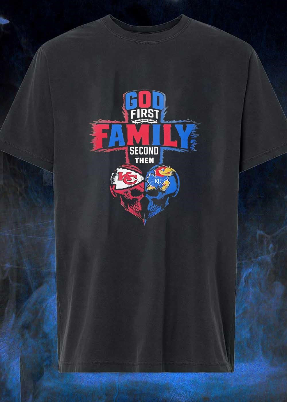 God First Family Second Kansas City Chiefs Kansas Jayhawks Tee (1)