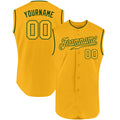 Custom Gold Gold-Green Authentic Sleeveless Baseball Jersey
