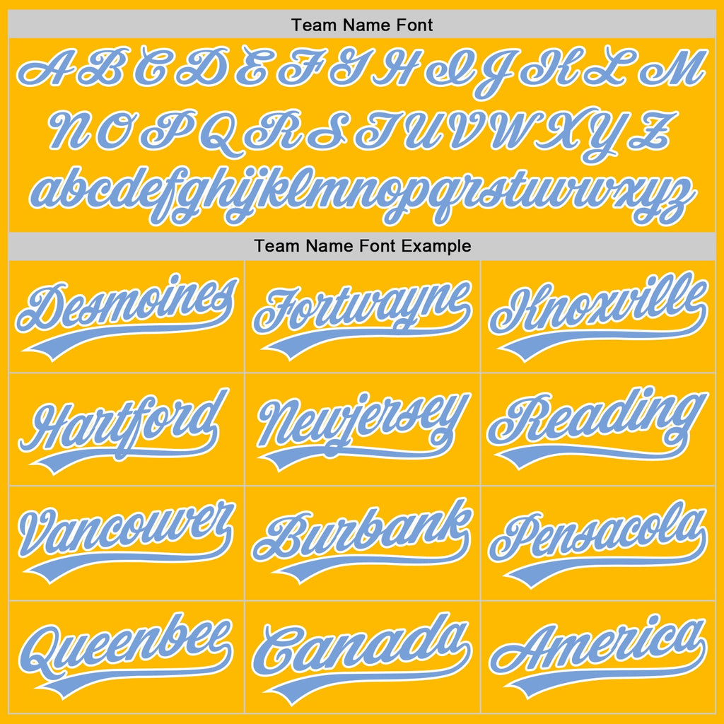 Custom Gold Light Blue-White Authentic Throwback Baseball Jersey