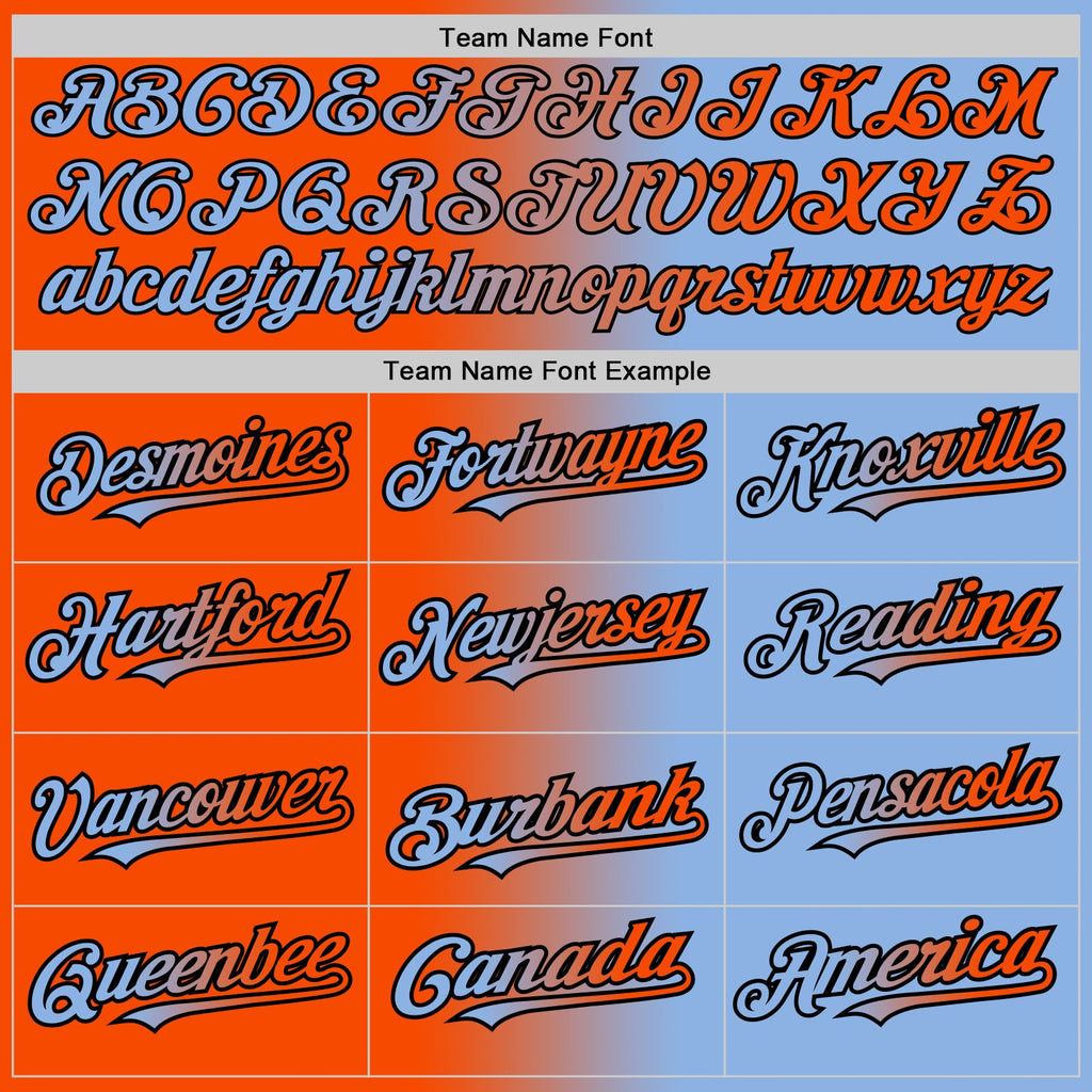 Custom Light Blue Orange-Black Authentic Gradient Fashion Baseball Jersey
