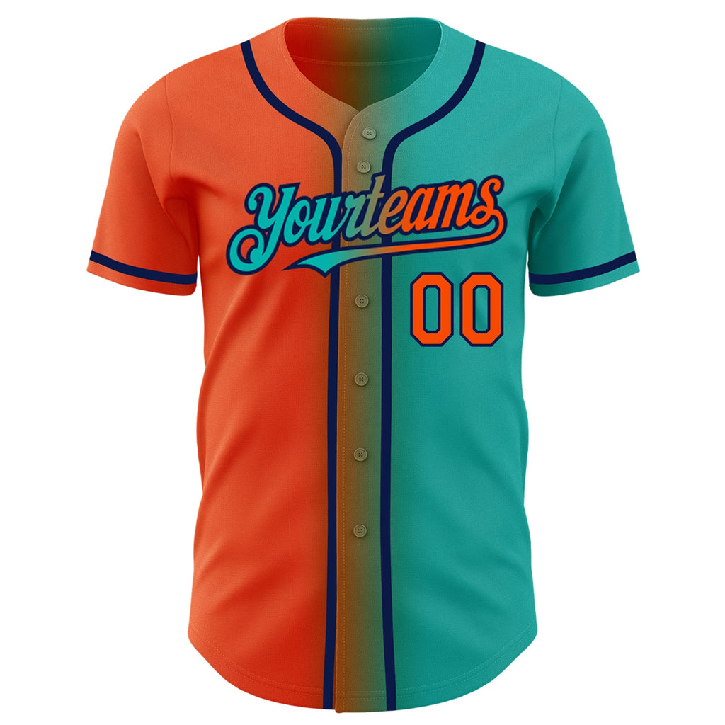 Custom Aqua Orange-Navy Authentic Gradient Fashion Baseball Jersey