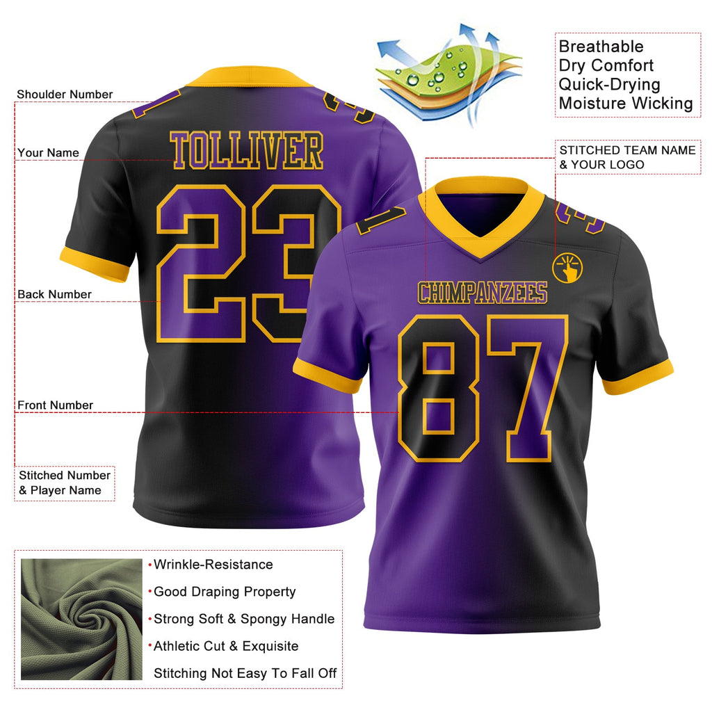 Custom Black Purple-Gold Authentic Gradient Fashion Football Jersey