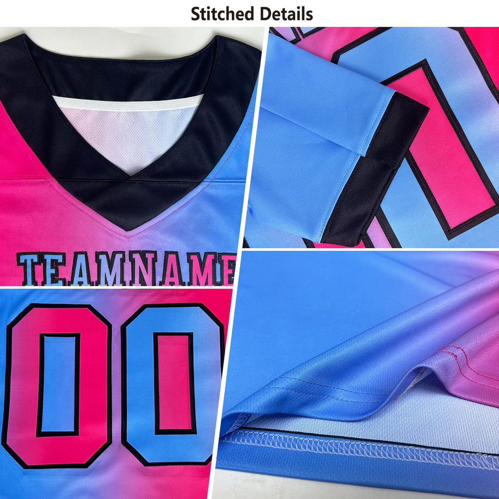 Custom Black Light Blue-Pink Authentic Gradient Fashion Scratch Football Jersey