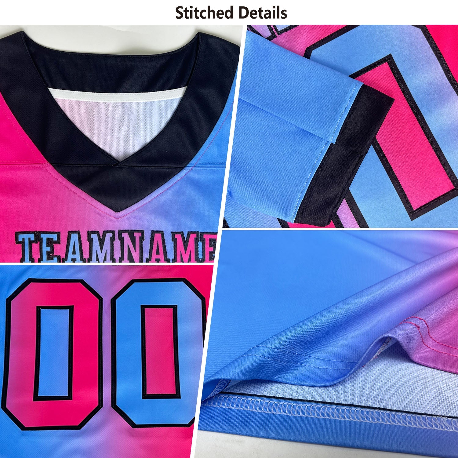 Custom Light Blue Orange-Black Authentic Gradient Fashion Scratch Football Jersey