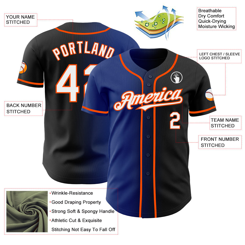 Custom Black White Royal-Orange Authentic Gradient Fashion Baseball Jersey
