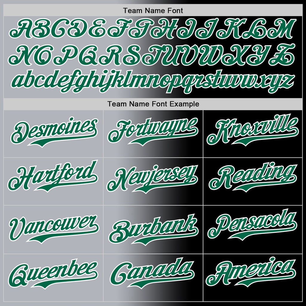 Custom Black Kelly Green Gray-White Authentic Gradient Fashion Baseball Jersey