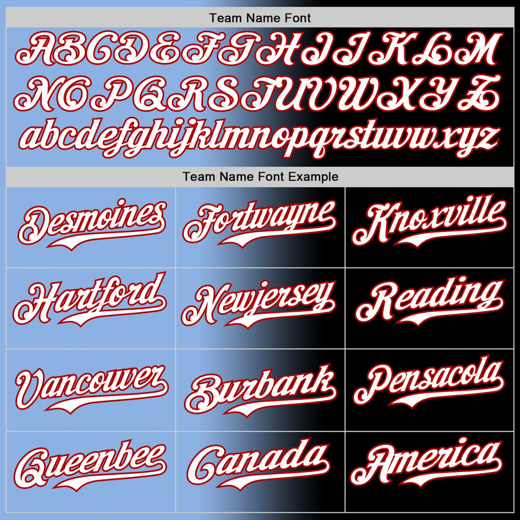 Custom Black White Light Blue-Red Authentic Gradient Fashion Baseball Jersey