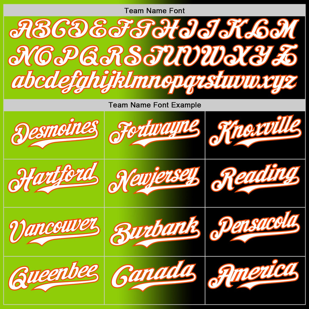 Custom Black White Neon Green-Orange Authentic Gradient Fashion Baseball Jersey